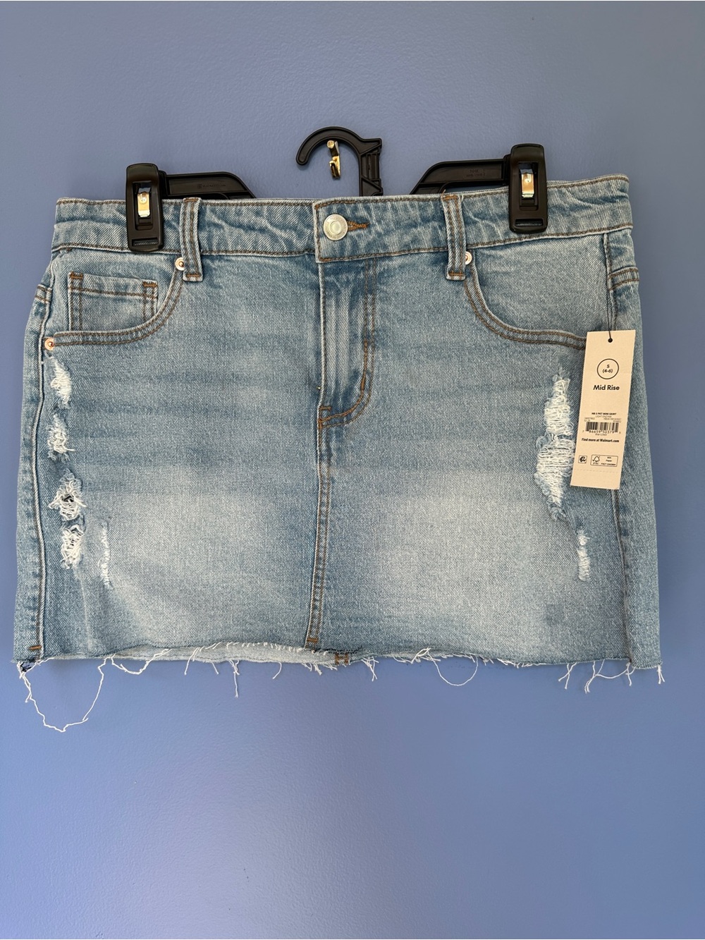 No Boundaries Light Blue Distressed Denim Mini Skirt